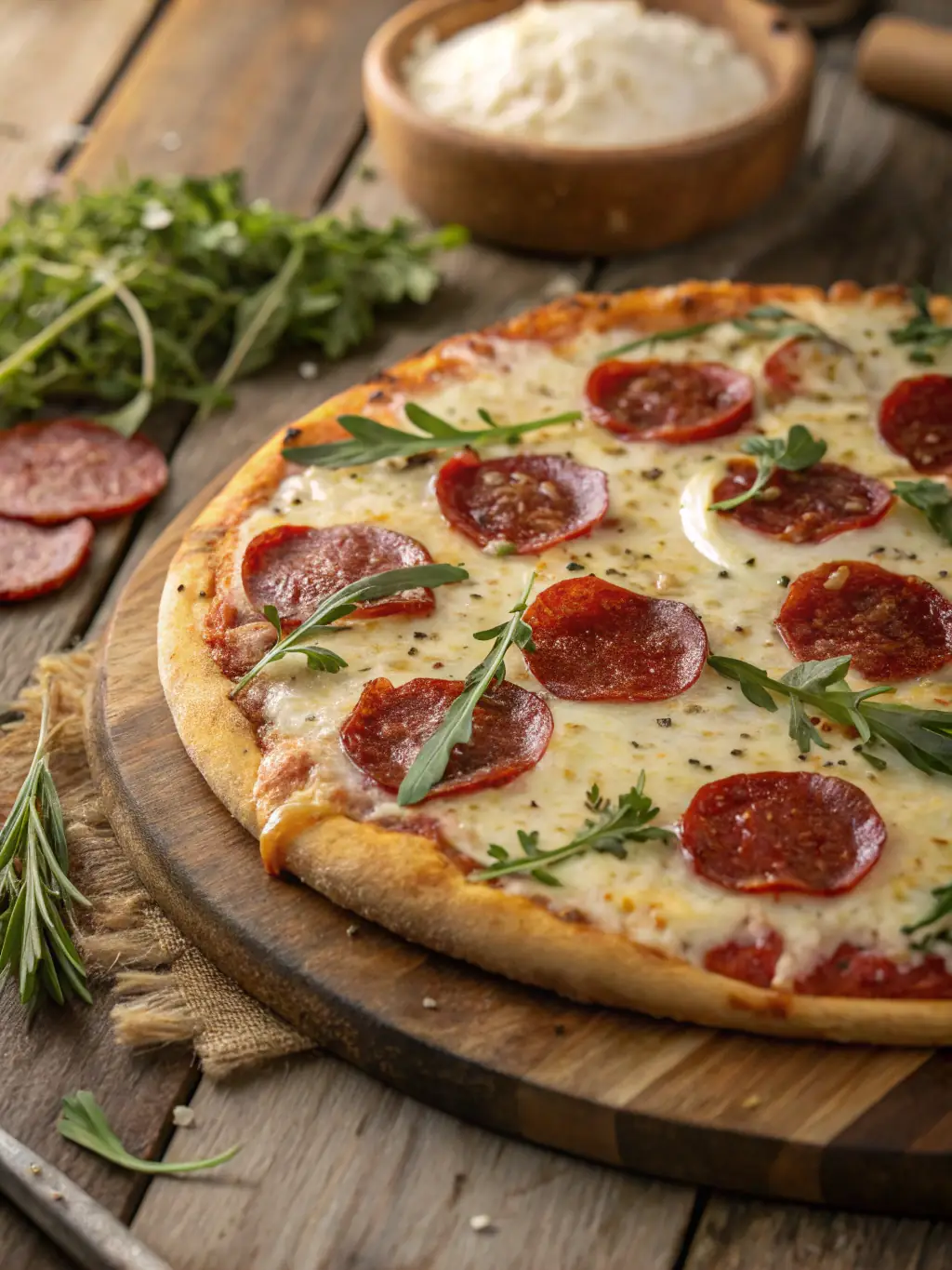 A pepperoni pizza with melted cheese and a crispy crust, showcasing the classic pizza option available at Pizza 73.
