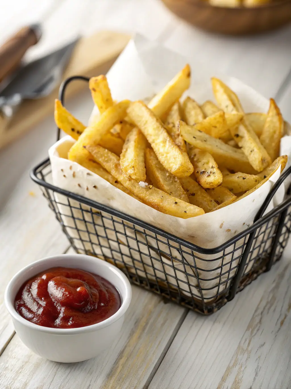 A close-up shot of crispy, golden-brown potato wedges seasoned with herbs, served in a paper container, showcasing their texture and appetizing appearance for Pizza 73's menu.